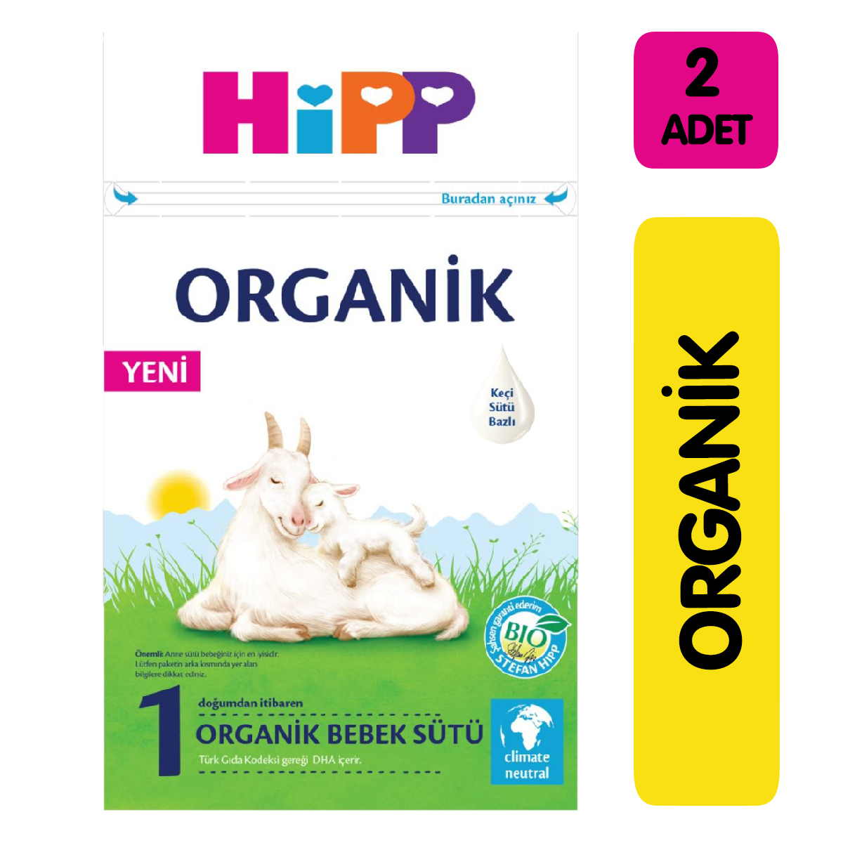 Hipp 1 Organik Keçi Sütü Bazlı Bebek Sütü 400 gr 2'li Paket