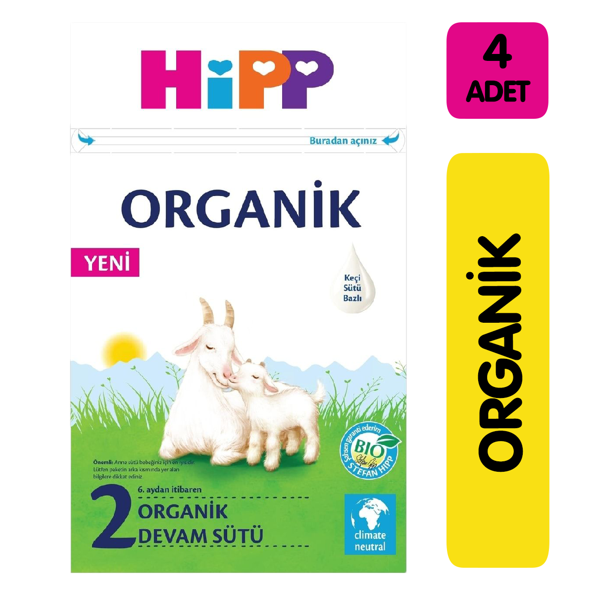 Hipp 2 Organik Keçi Sütü Bazlı Devam Sütü 400 gr 4'lü Paket