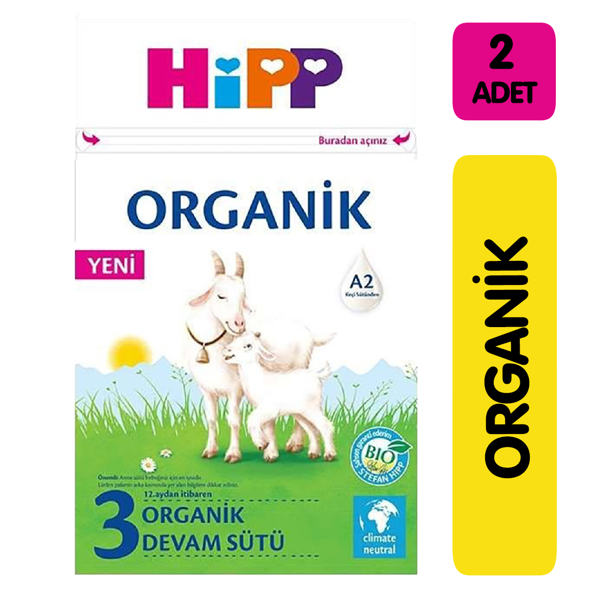 Hipp 3 Organik Keçi Sütü Bazlı Devam Sütü 400 gr 2'li Paket