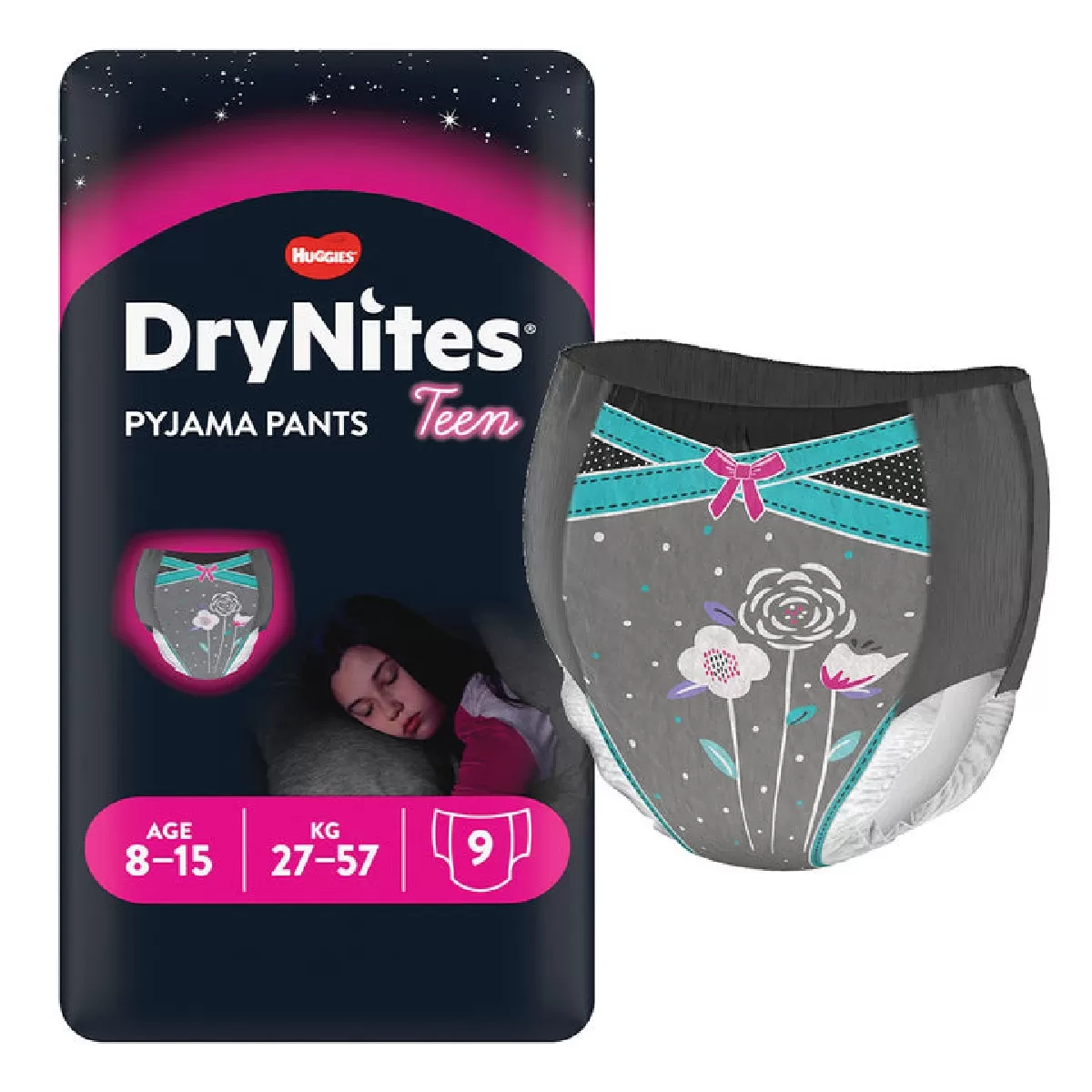 Huggies Drynites Kız 8-15 Yaş 27-57 Kg  9 Adet Emici Gece Külodu