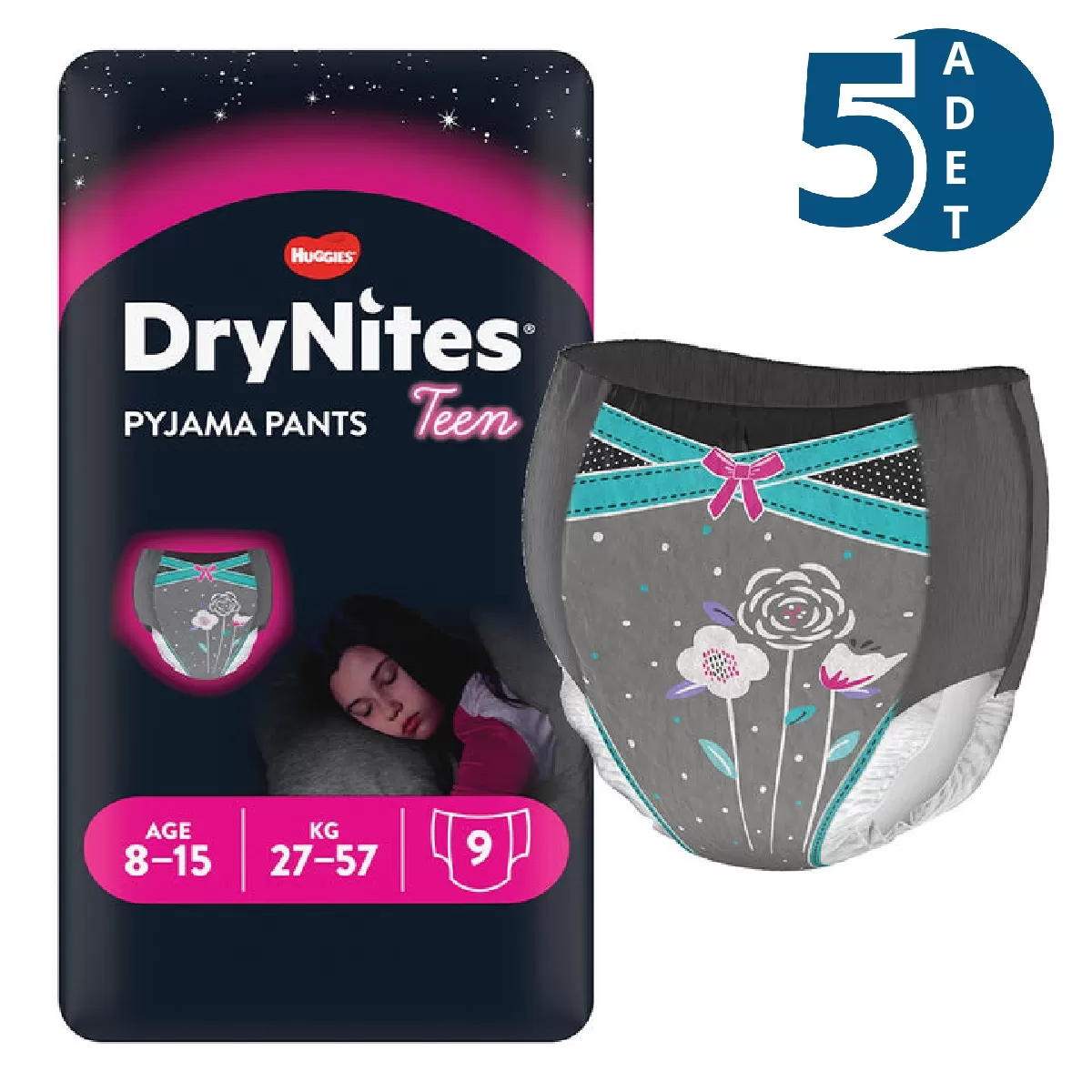 Huggies Drynites Kız 8-15 Yaş 27-57 Kg  45 Adet Emici Gece Külodu