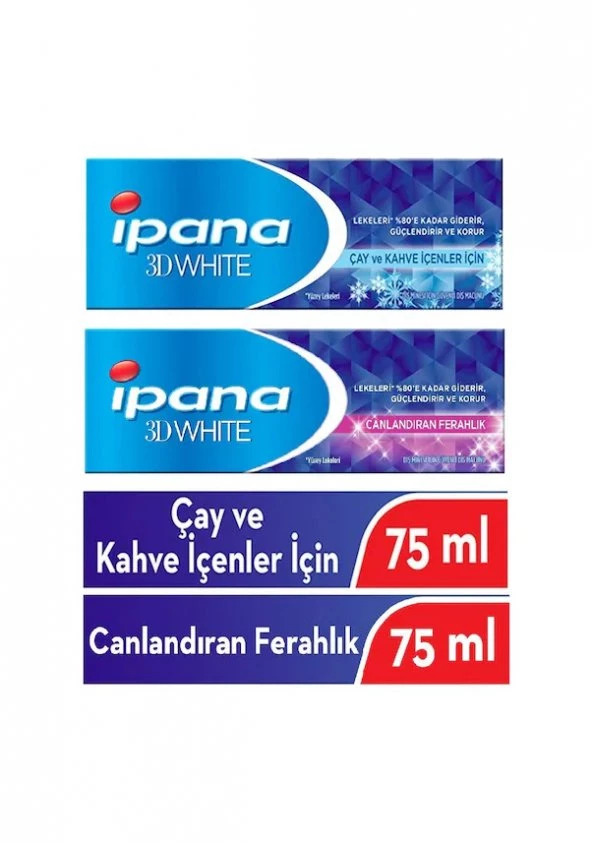 İpana 3D White Canlandıran Ferahlık 75 ml + Çay ve Kahve İçenler İçin 75 ml Diş Macun 3 Paket