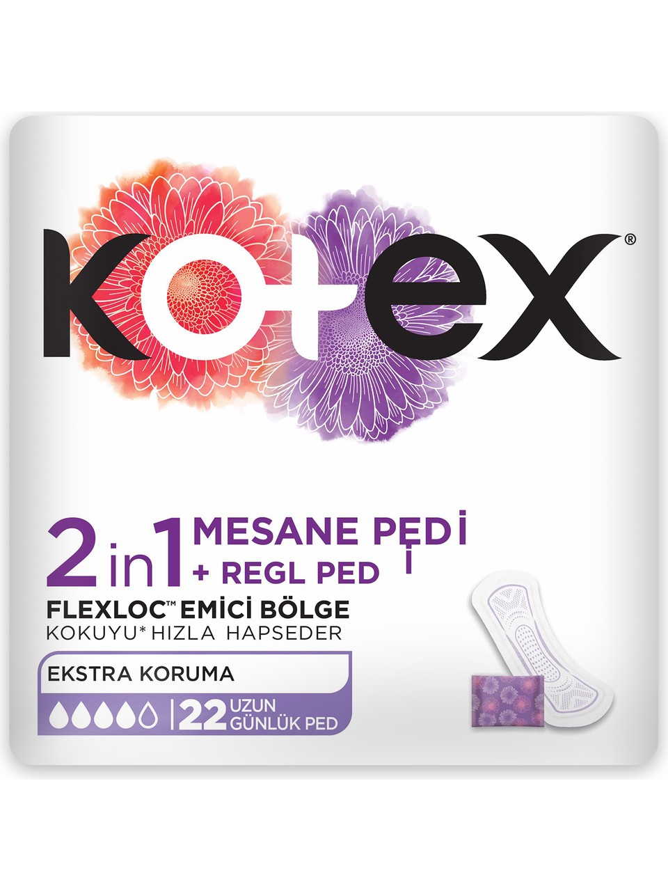 Kotex 2in1 Mesane + Regl Uzun Günlük Ped 22x5 110 Adet