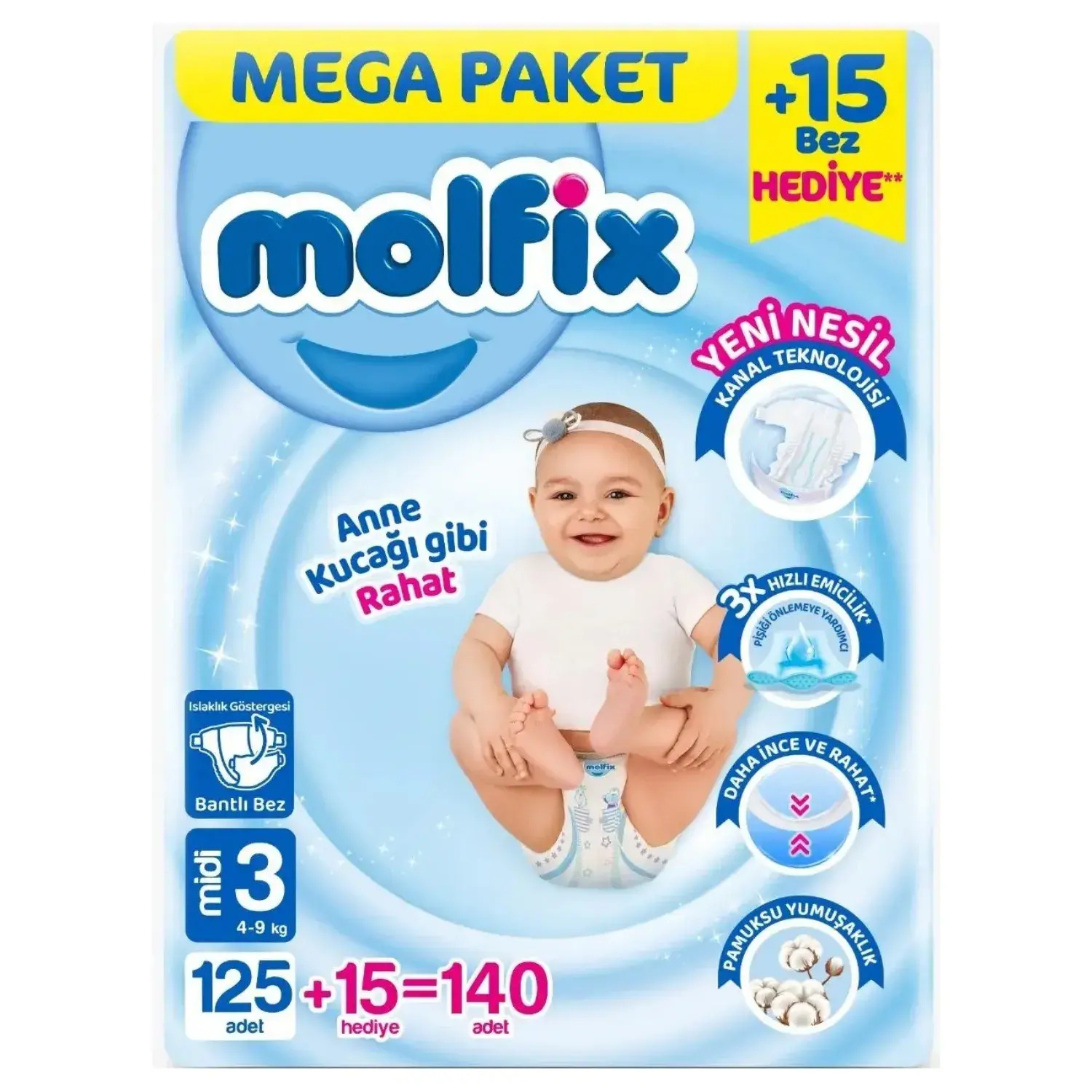 Molfix 3 Beden Bebek Bezi Mega Paket 140x3 420 Adet