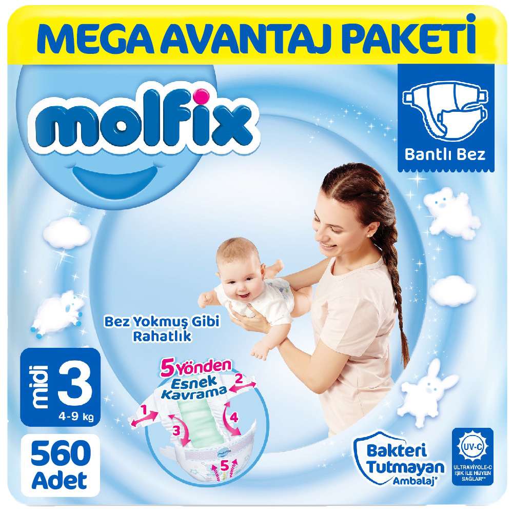 Molfix 3 Beden Bebek Bezi Mega Paket 140x4 560 Adet