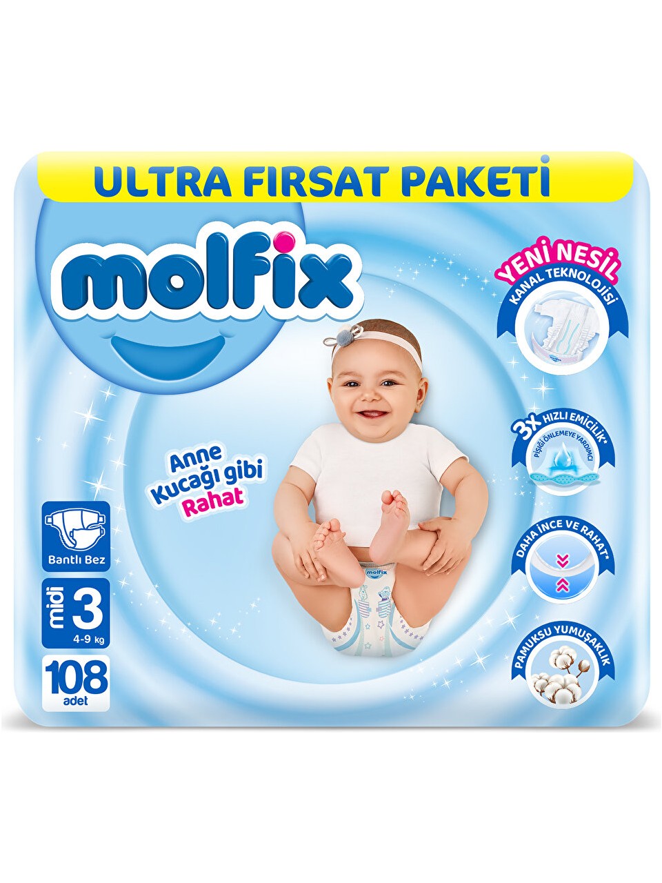 Molfix 3 Beden Bebek Bezi Ultra Fırsat Paketi 108 Adet