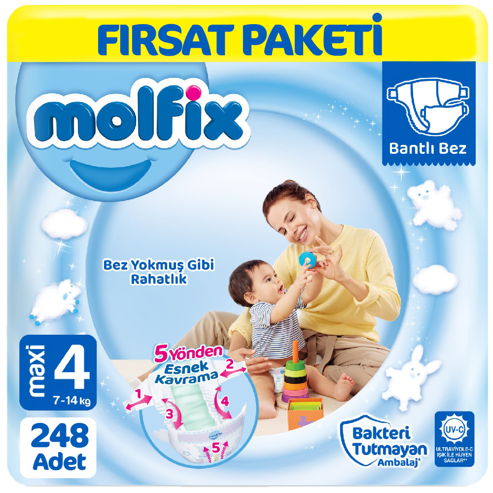 Molfix 4 Beden Bebek Bezi Fırsat Paketi 62x4 248 Adet