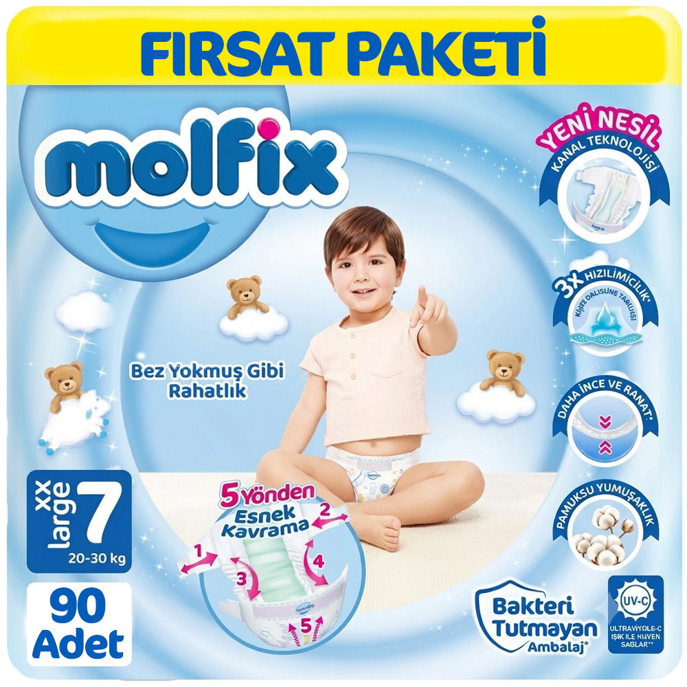 Molfix 7 Beden Bebek Bezi Fırsat Paketi 30x3 90 Adet