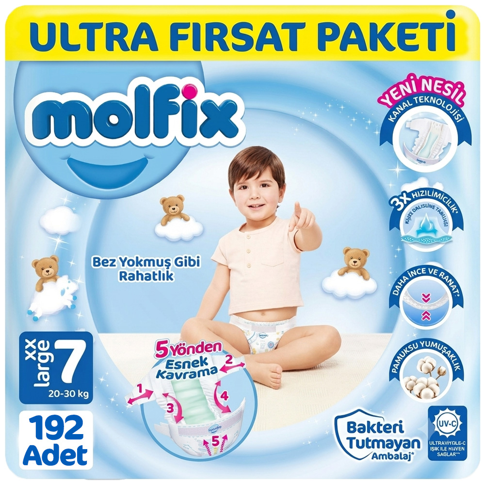 Molfix 7 Beden Bebek Bezi Ultra Fırsat Paketi 48x4 192 Adet