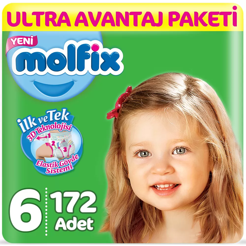 Molfix Bebek Bezi 6 Beden Extra Large Ultra Avantaj Paketi (86*2) 172 Adet