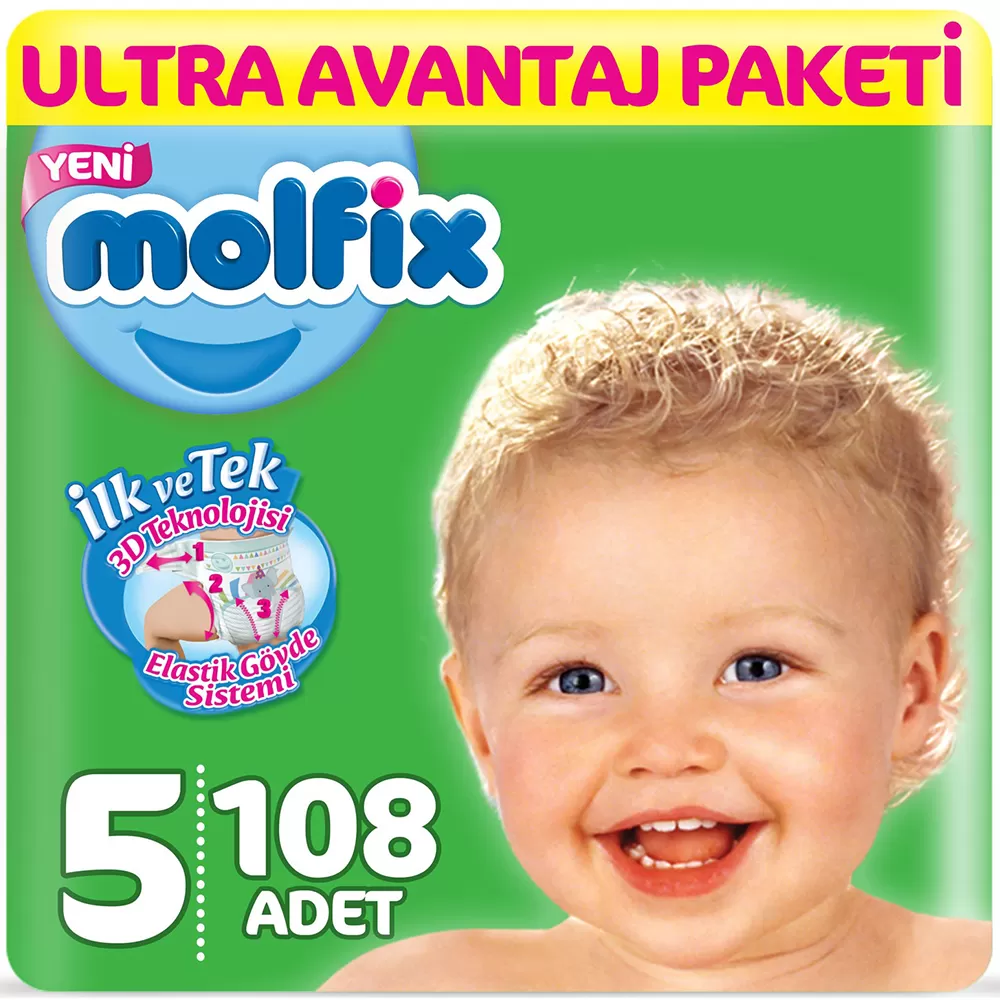 Molfix Bebek Bezi 5 Beden Junior Ultra Avantaj Paketi 108 adet