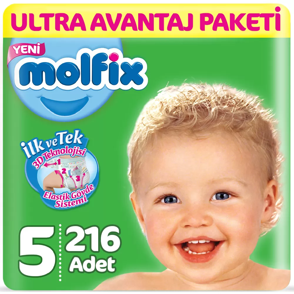 Molfix Bebek Bezi 5 Beden Junior Ultra Avantaj Paketi (108*2) 216 Adet