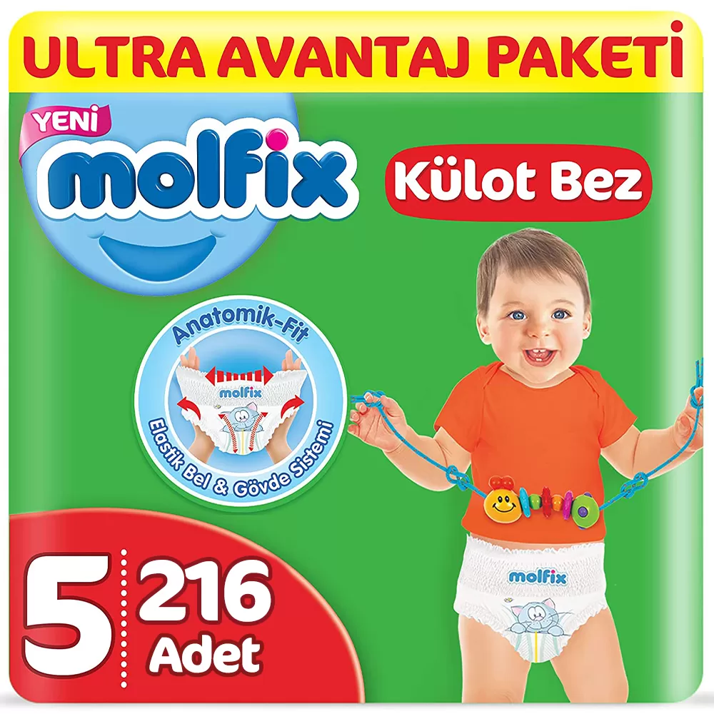 Molfix Bebek Bezi 5 Beden Külot Bez Ultra Avantaj Paketi (108*2) 216 Adet