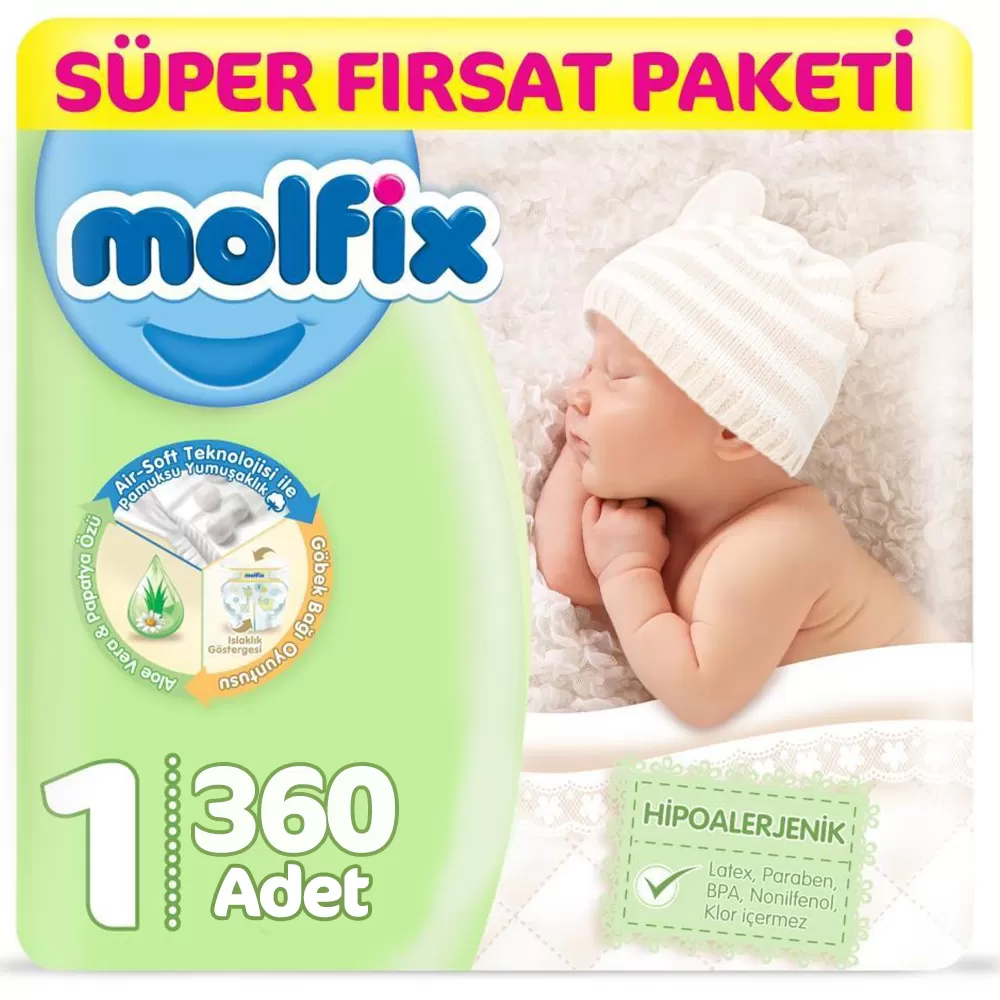 Molfix Bebek Bezi 1 Beden Yenidoğan Fırsat Paketi 2-5 Kg 360 Adet