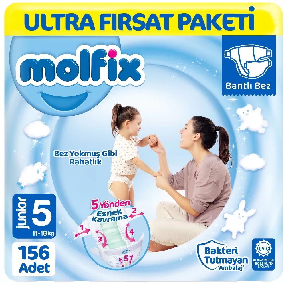 Molfix Bebek Bezi 5 Beden Ultra Fırsat Paketi 78x2 156 Adet