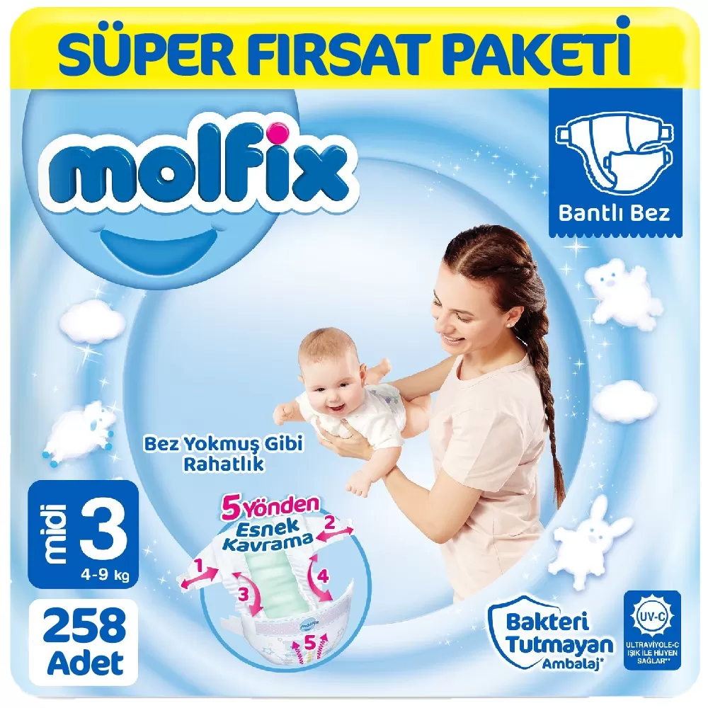 Molfix Bebek Bezi 3 Beden Süper Fırsat Paketi 86x3 258 Adet