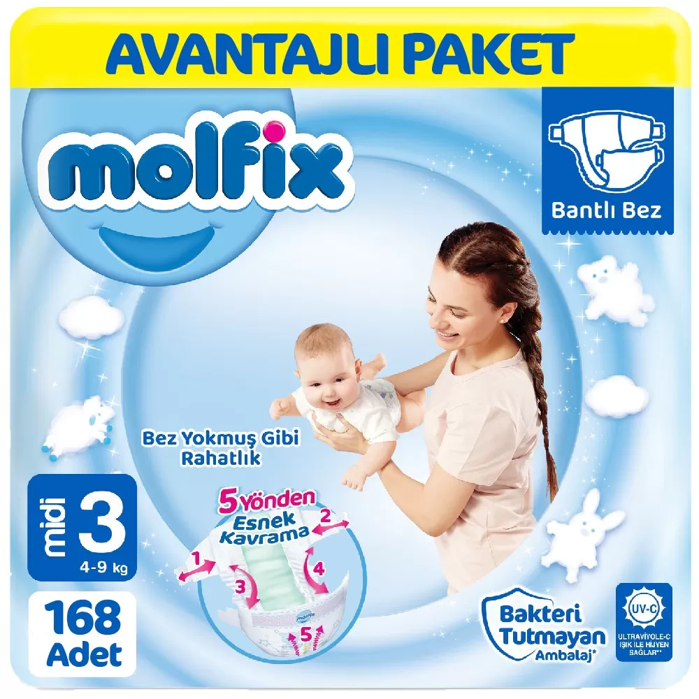 Molfix Bebek Bezi Avantajlı Paket 3 Beden 56x3 168 Adet