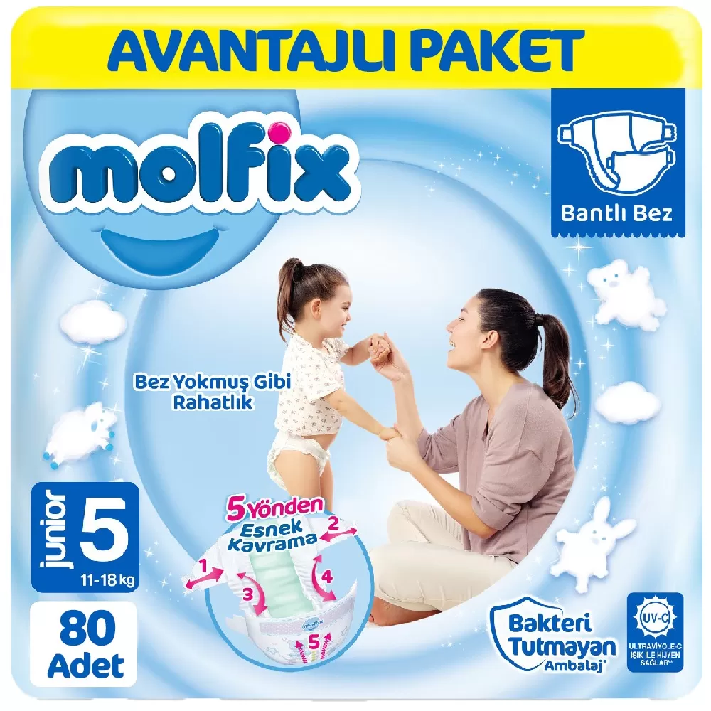 Molfix Bebek Bezi Avantajlı Paket 5 Beden 40x2 80 Adet
