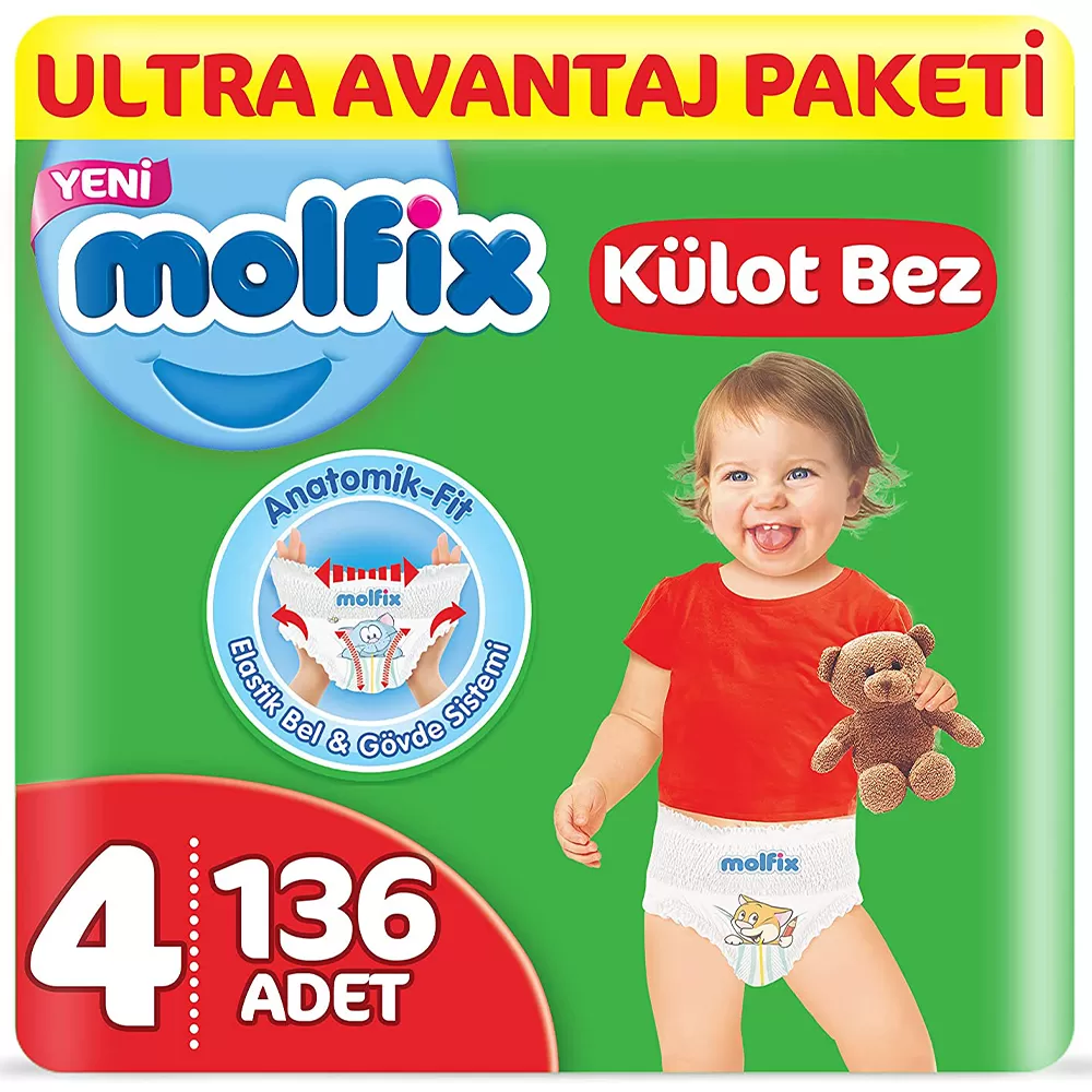 Molfix Bebek Bezi 4 Beden Külot Bez Ultra Avantaj Paketi 136 Adet