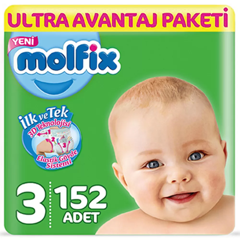 Molfix Bebek Bezi 3 Beden Midi Ultra Avantaj Paketi 152 adet