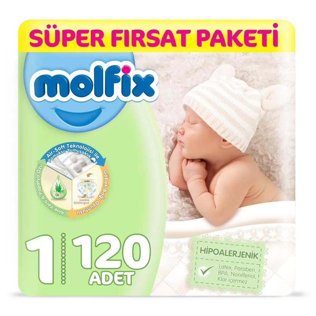 Molfix Bebek Bezi 1 Beden Yenidoğan Fırsat Paketi 2-5 Kg 120 Adet
