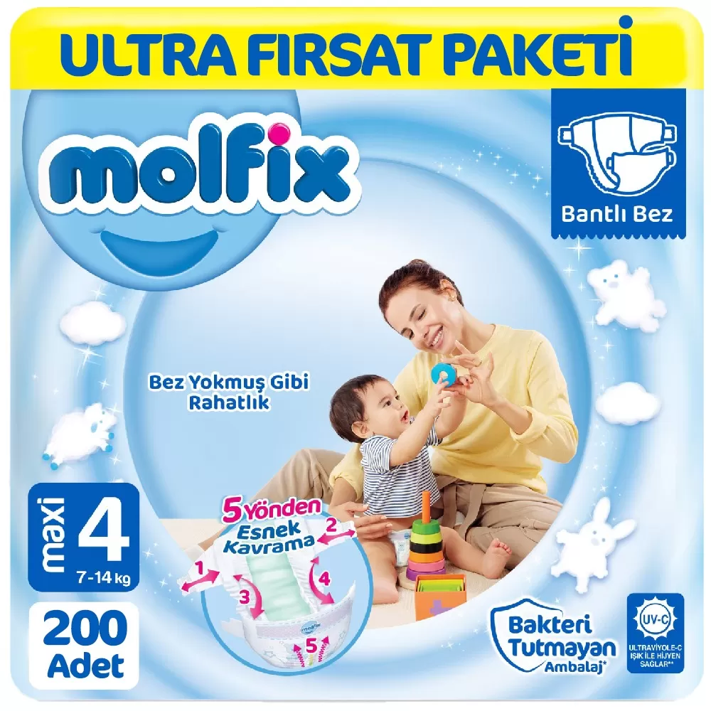 Molfix Bebek Bezi 4 Beden Ultra Fırsat Paketi 100x2 200 Adet