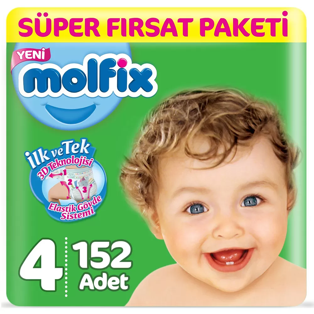 Molfix Bebek Bezi 4 Beden Süper Fırsat 7-14 Kg (2*76) 152 Adet