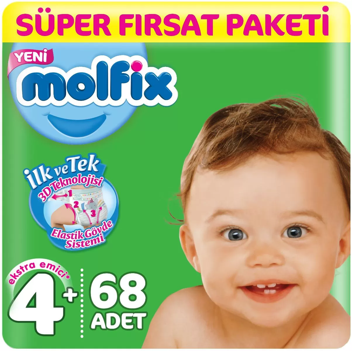Molfix Bebek Bezi  4+ Beden Süper Fırsat Paketi 9-16 Kg 68 Adet