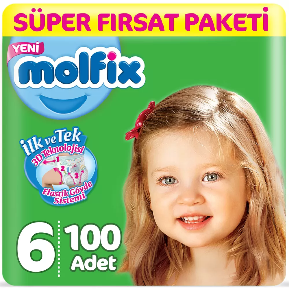 Molfix Bebek Bezi 6 Beden Süper Fırsat 15-22 Kg (2*50) 100 Adet