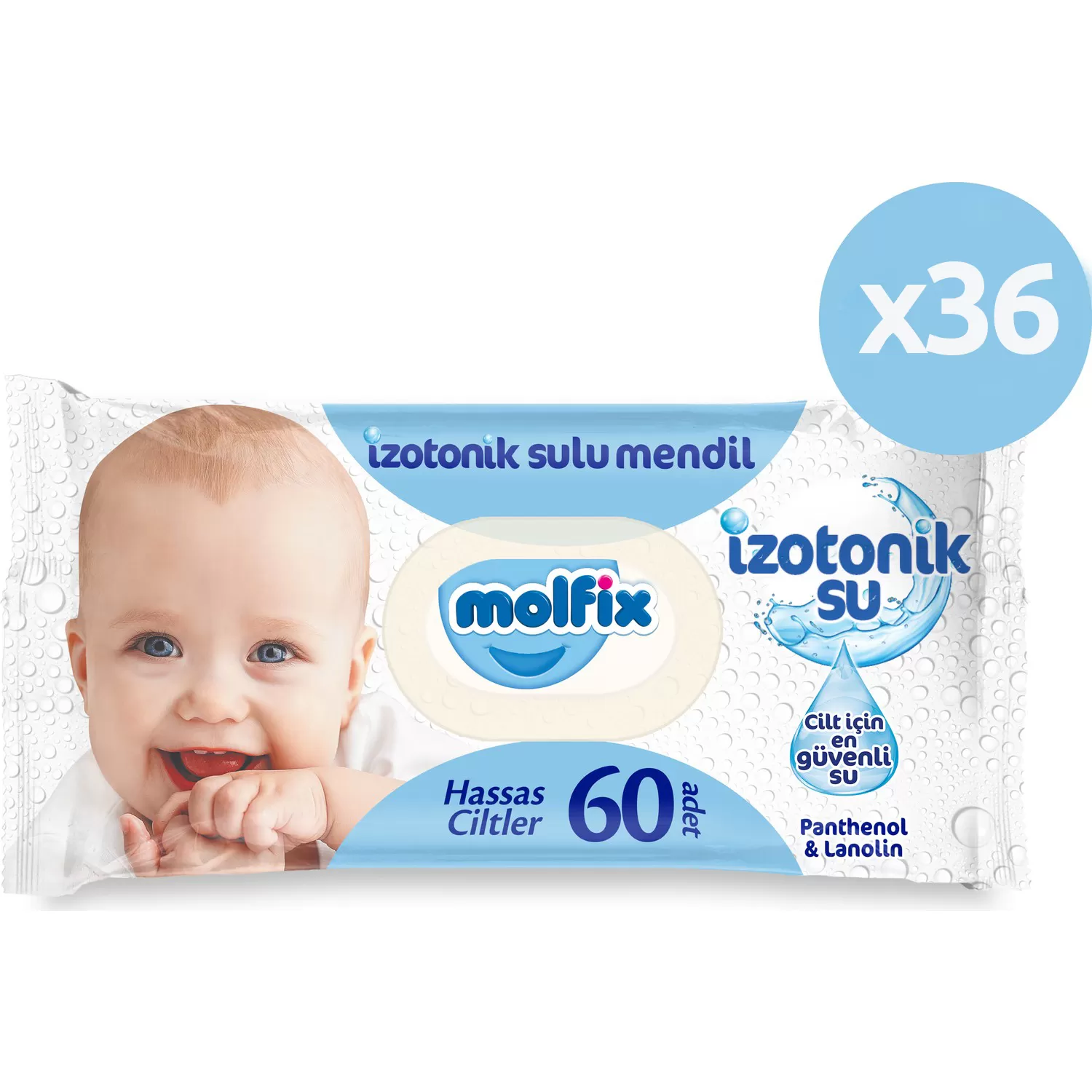 Molfix İzotonik Sulu Islak Mendil Hassas Ciltler 60 lı 36*60 2160 Yaprak