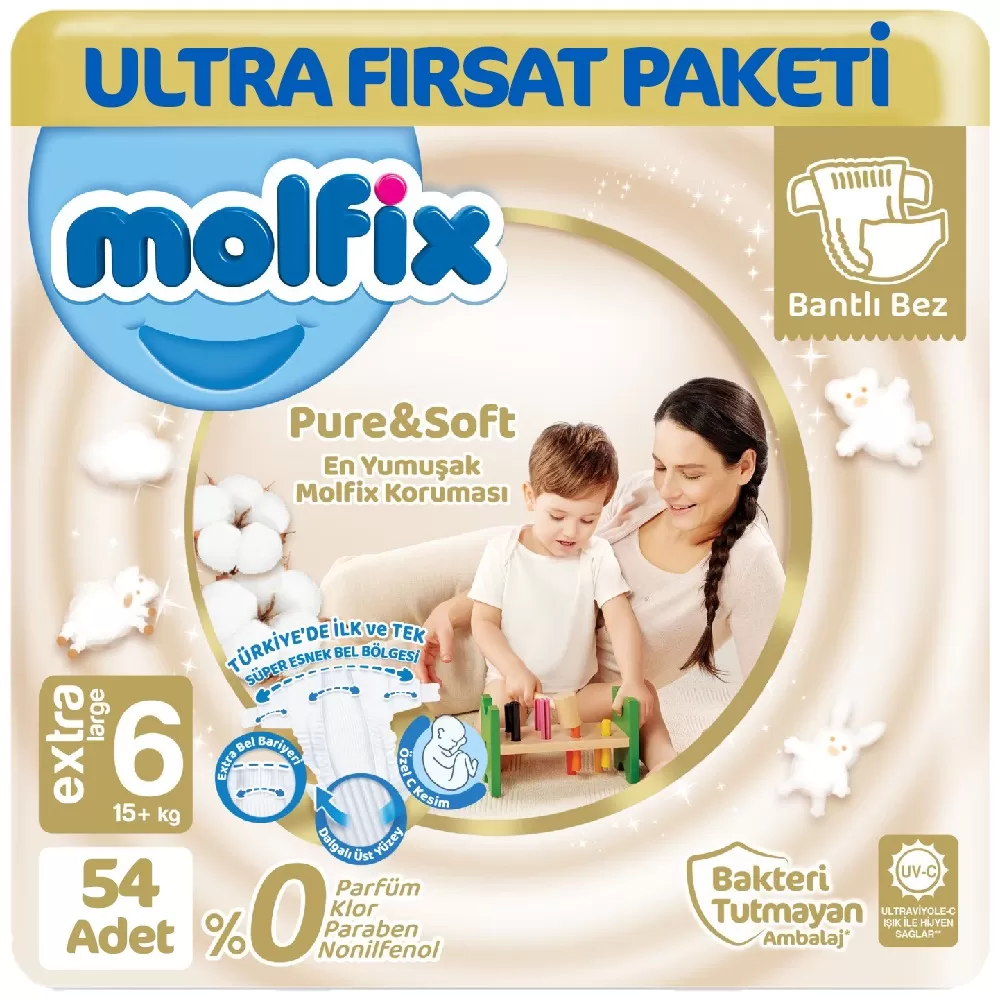 Molfix Pure Soft Ultra Avantaj Bebek Bezi 6 Beden 54 Adet
