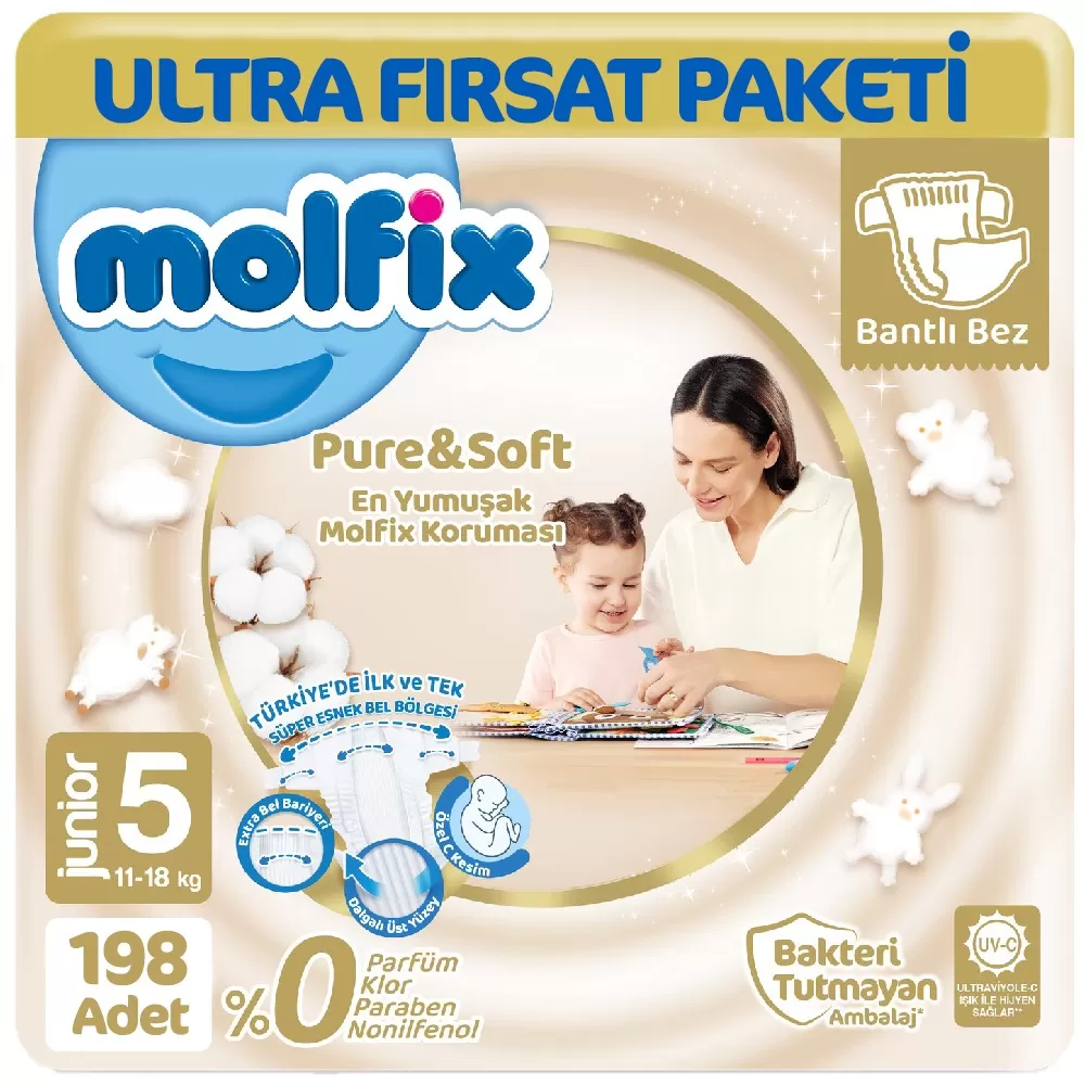Molfix Pure Soft Ultra Avantaj Bebek Bezi 5 Beden 66x3 198 Adet