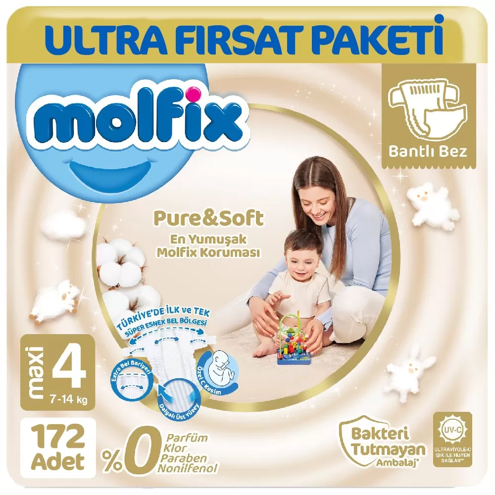 Molfix Pure Soft Ultra Avantaj Bebek Bezi 4 Beden 86x2 172 Adet