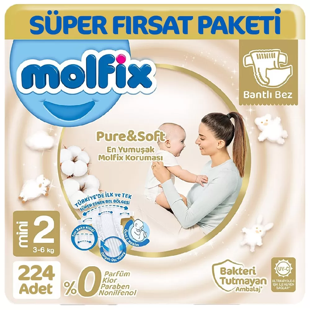 Molfix Pure Soft Ultra Avantaj Bebek Bezi 2 Beden 112x2 224 Adet