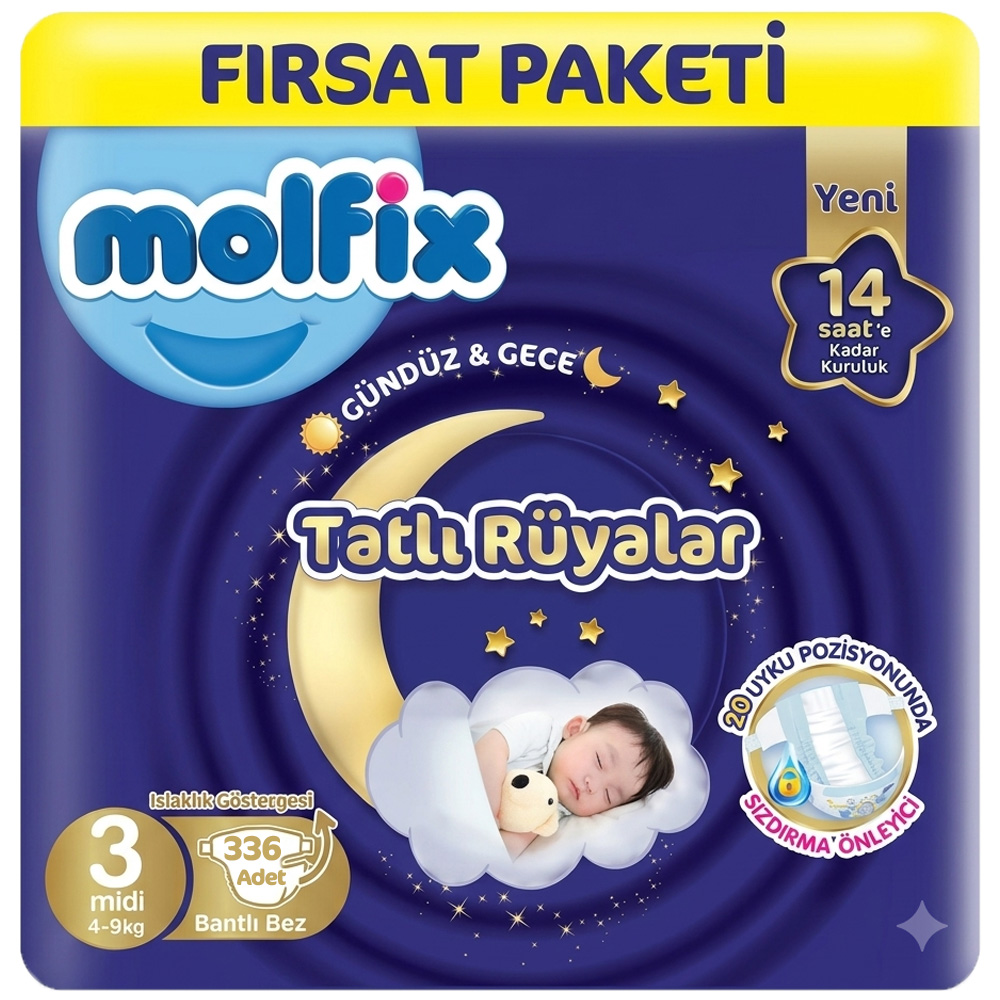 Molfix Tatlı Rüyalar 3 Beden Bebek Bezi 84x4 336 Adet