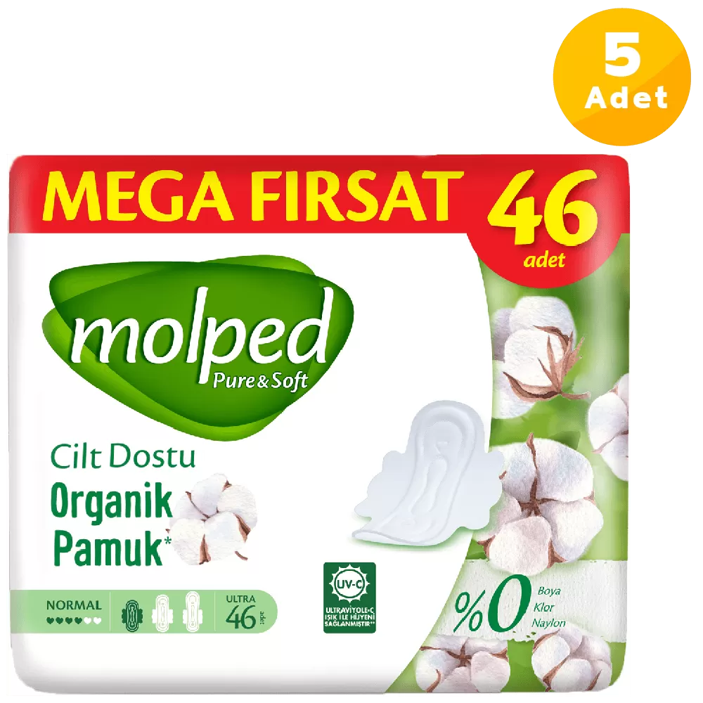 Molped Pure Soft Hijyenik Ped Normal Mega Fırsat 46'lı 5 Paket