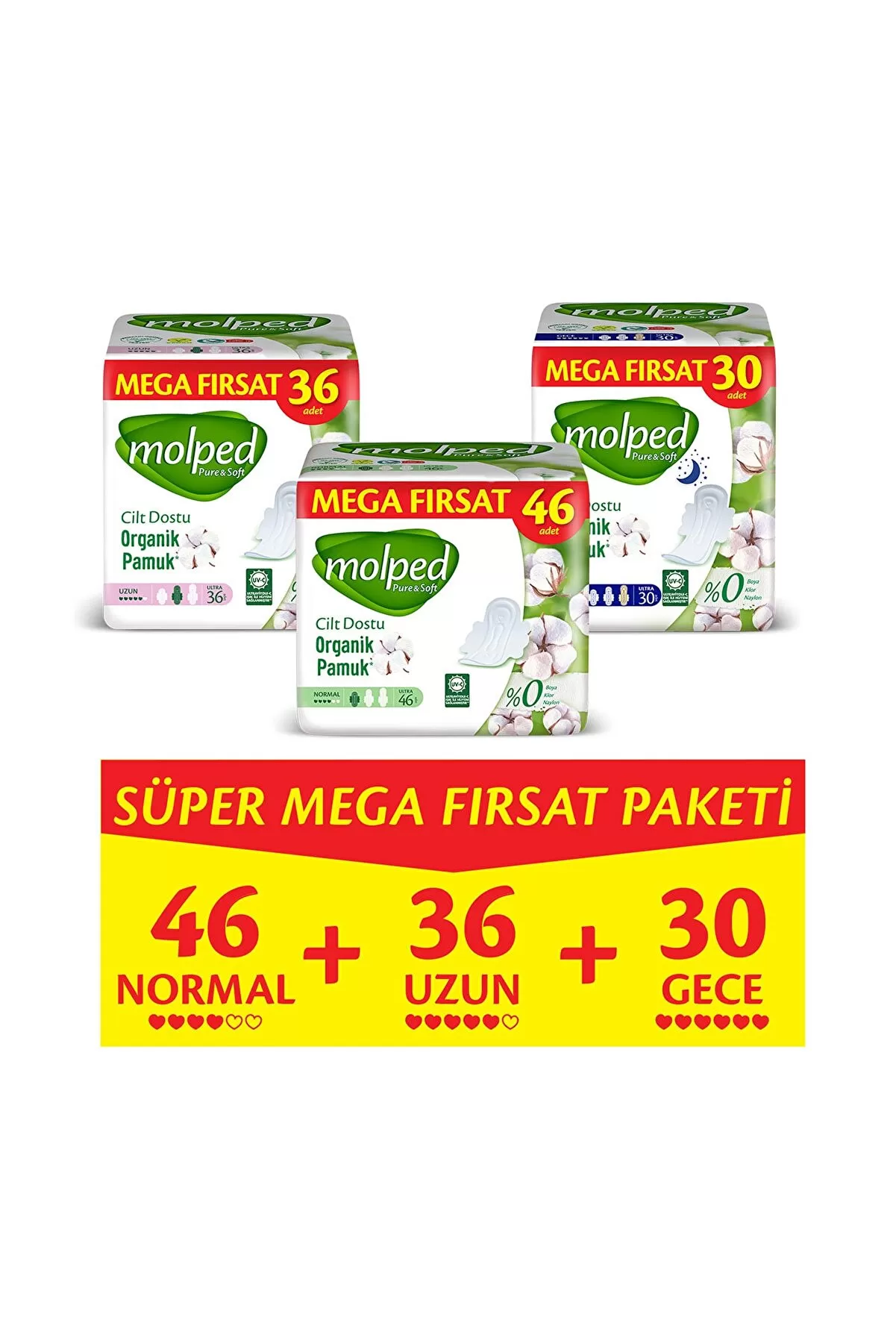 Molped Pure Soft Hijyenik Ped Mega Fırsat Paketi (Gece+Normal+Uzun) 112 Adet