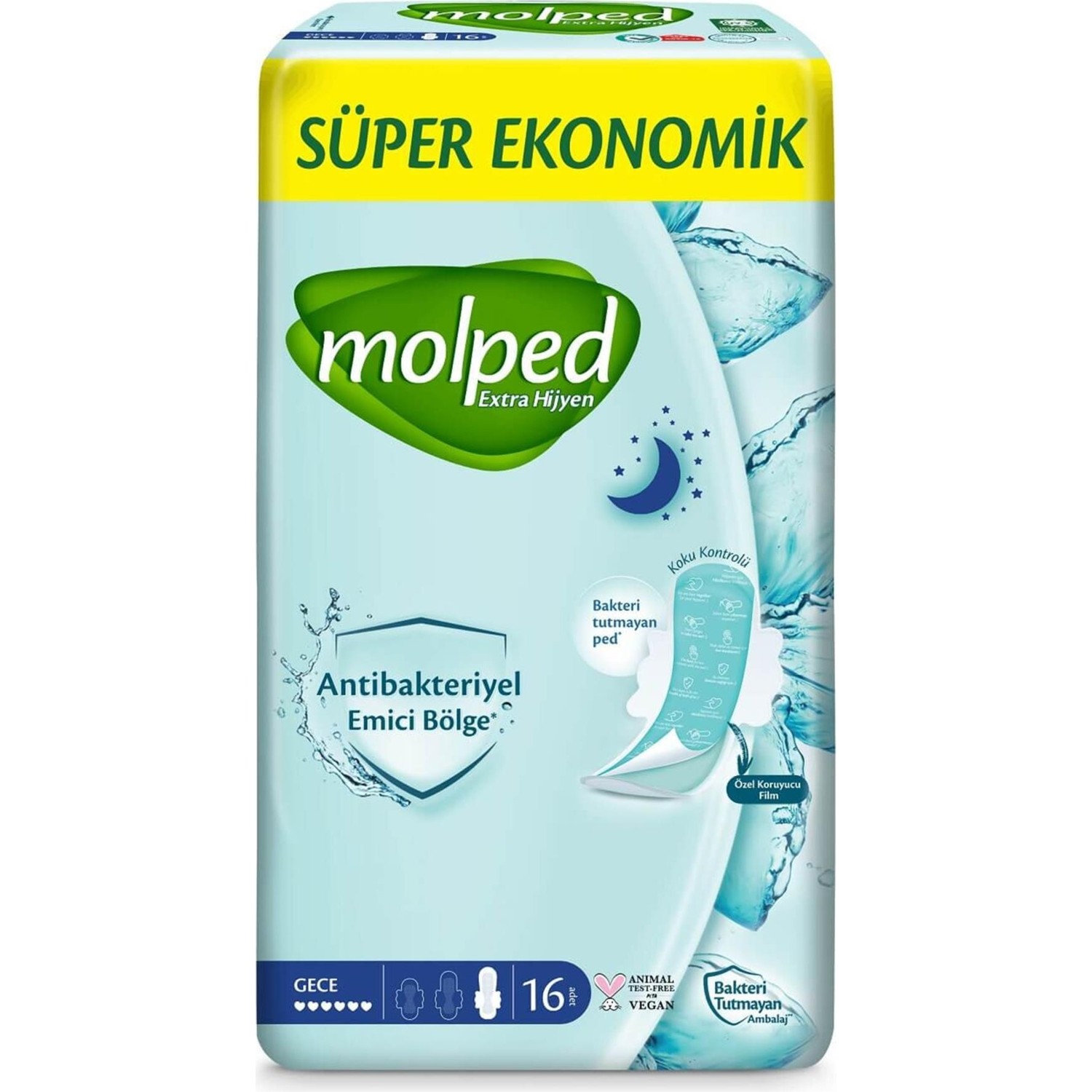 Molped Süper Ekonomik Antibakteriyel Ped Gece 16x2 32Adet