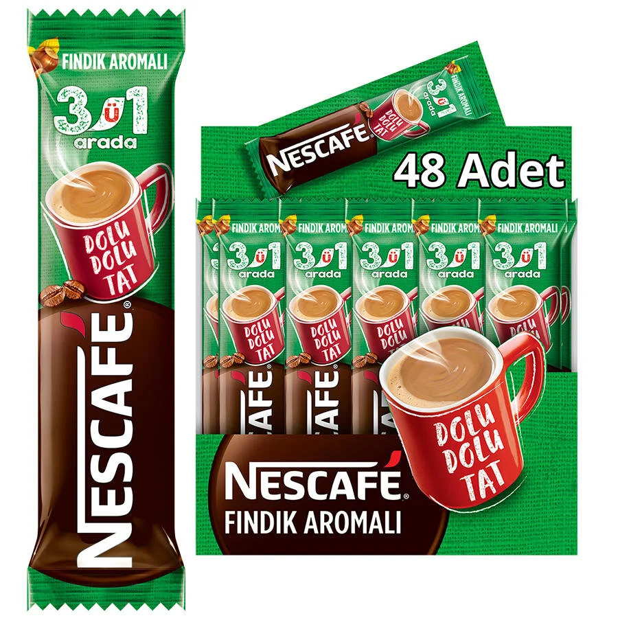 Nescafe 3'ü 1 Arada Fındık Aromalı Kahve 48 li 3 Paket Nescafe 3'ü 1 Arada Fındık Aromalı Kahve 48 li 3 Paket