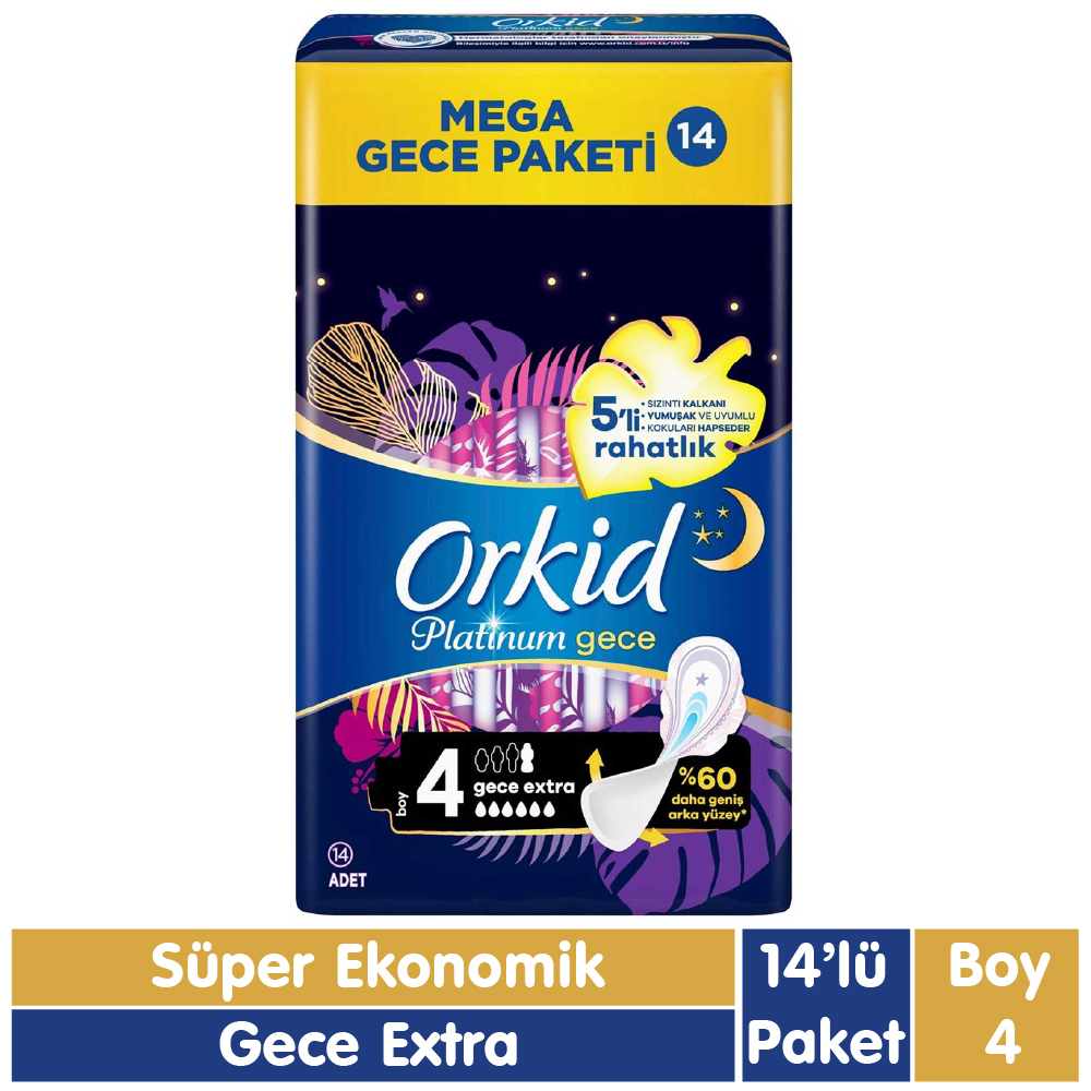 Orkid Platinum Süper Ekonomik Ped Gece Extra 14 Adet