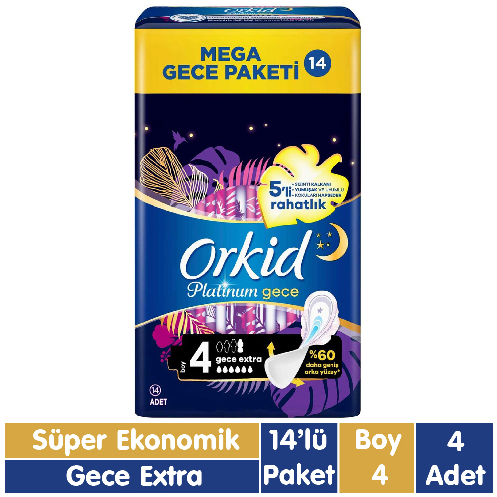 Orkid Platinum Süper Ekonomik Ped Gece Extra 14x4 56 Adet