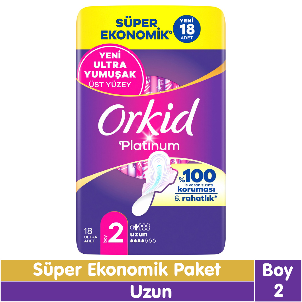 Orkid Platinum Uzun Ped Süper Ekonomik Paket 18 Adet