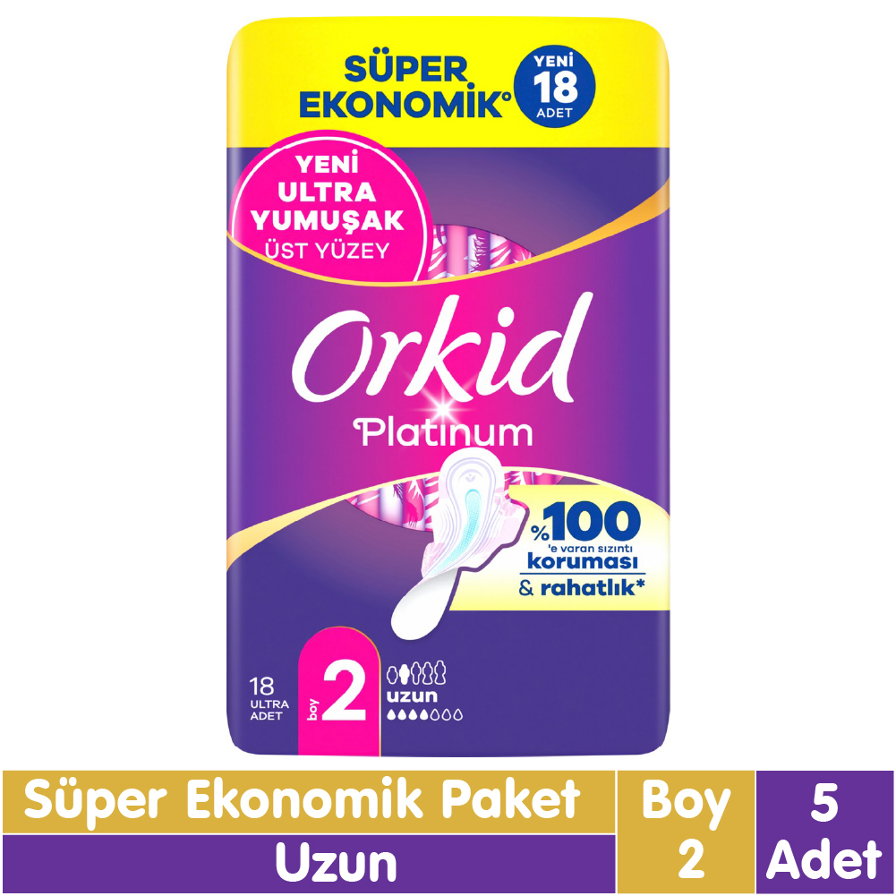 Orkid Platinum Uzun Ped Süper Ekonomik Paket 18x5 90 Adet