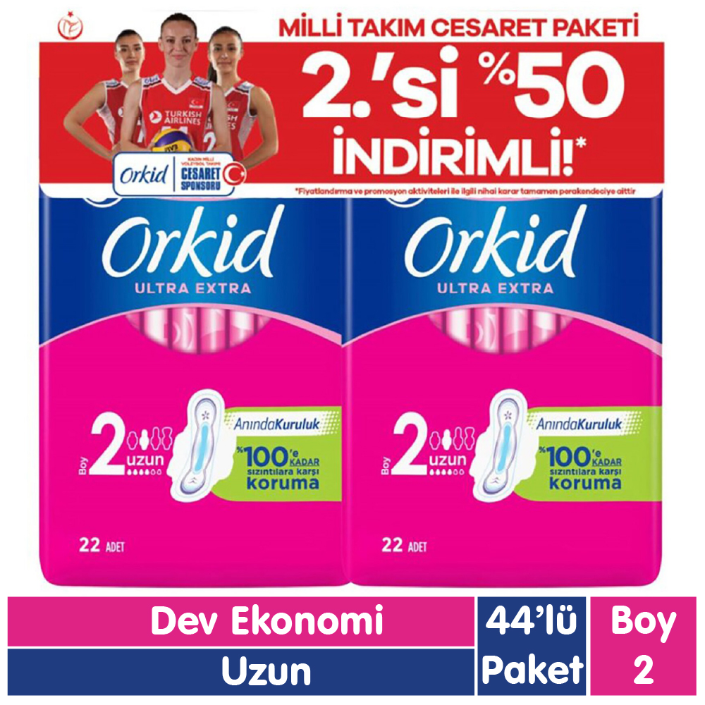 Orkid Ultra Extra Cesaret Paketi Uzun Ped 44 Adet