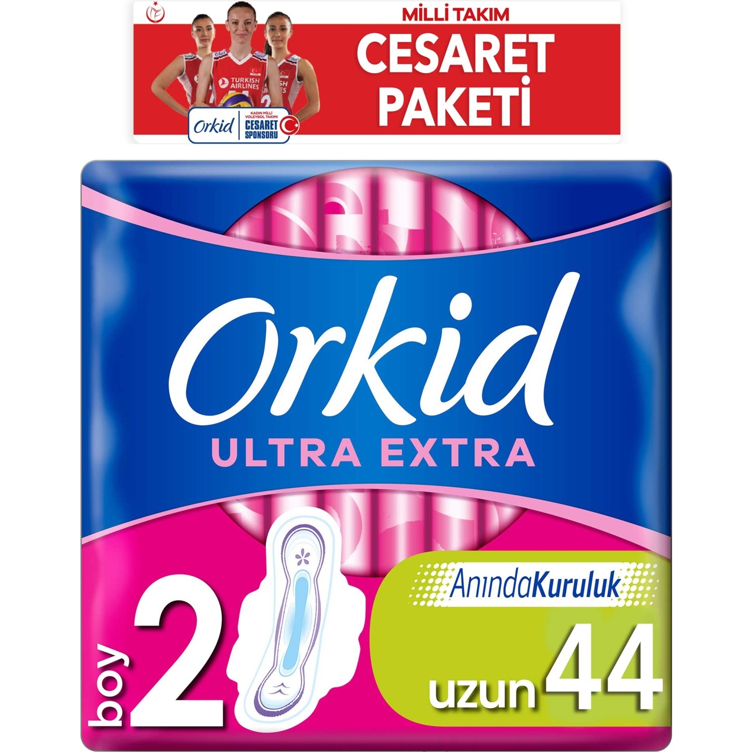 Orkid Ultra Extra Cesaret Paketi Uzun Ped 44 Adet