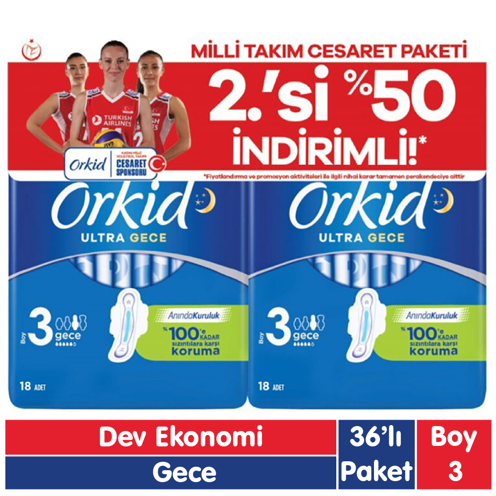 Orkid Ultra Extra Cesaret Paketi Gece Ped 36 Adet