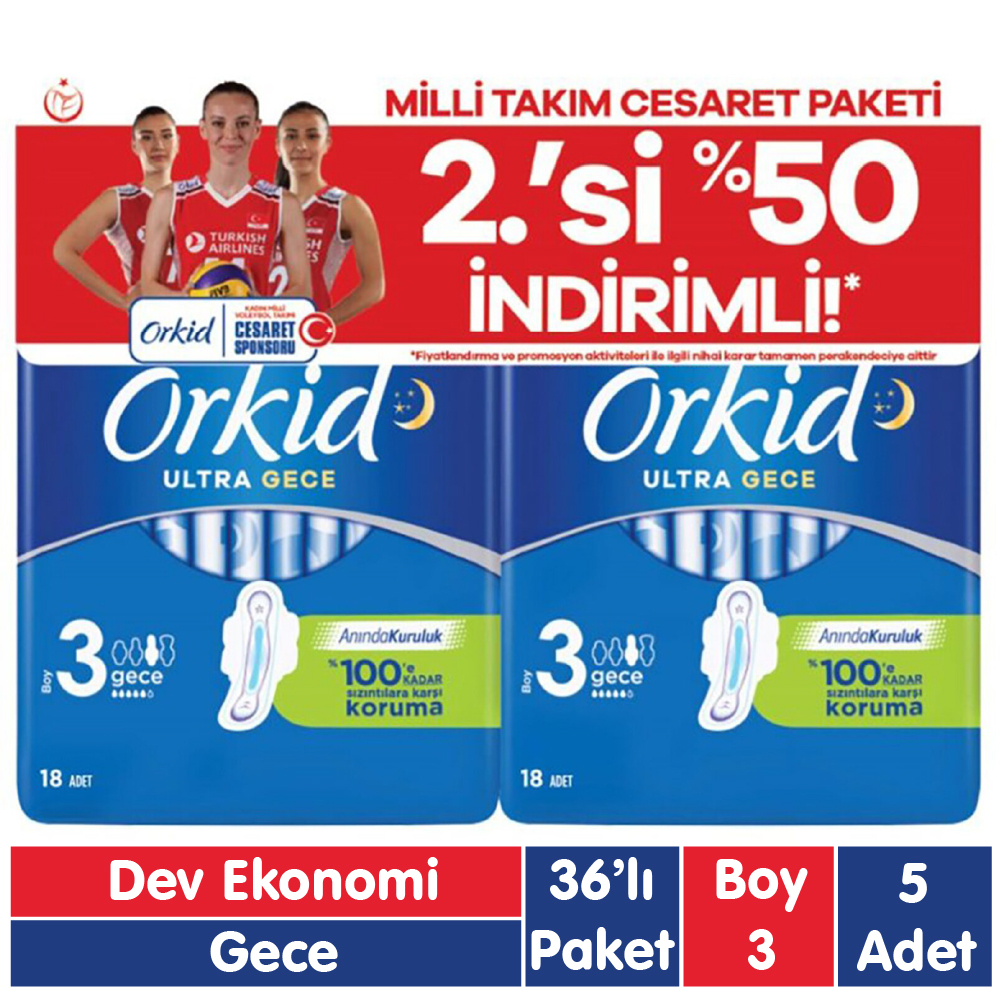 Orkid Ultra Extra Cesaret Paketi Gece Ped 36x5 180 Adet