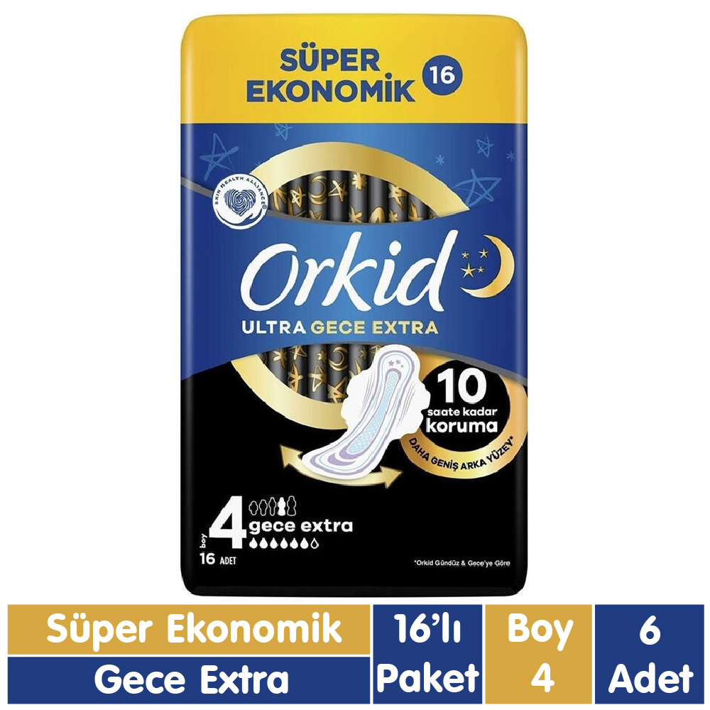 Orkid Ultra Gece Extra Ped Süper Ekonomik Paket 16x6 96 Adet