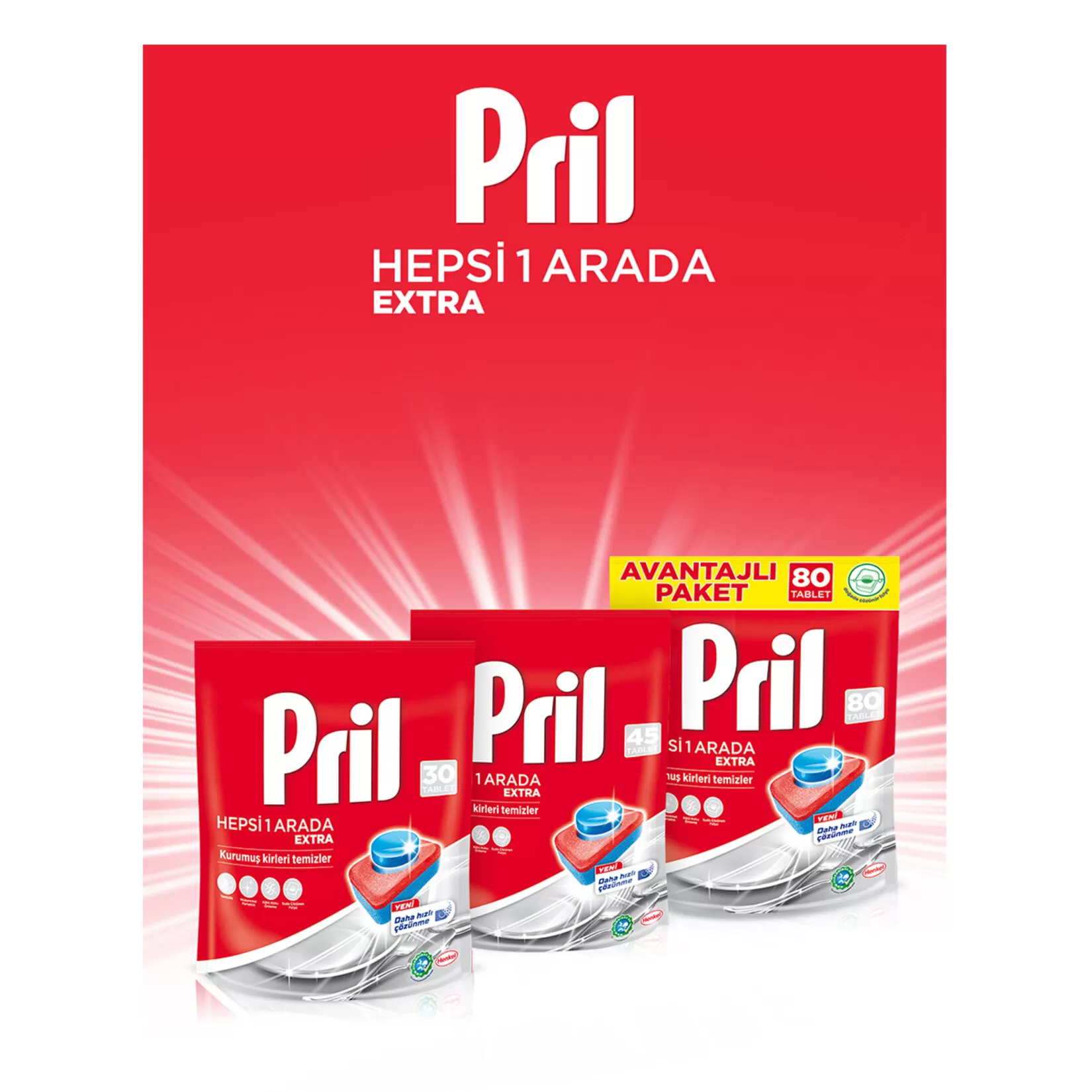 Pril Hepsi Bir Arada Extra Bulaşık Makine Deterjanı 80x2 160 Tablet