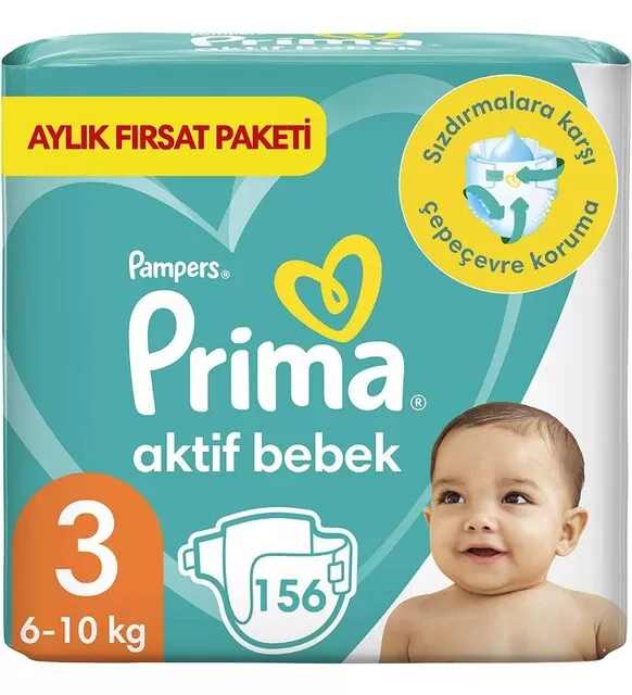 Prima 3 Beden Aktif Bebek Aylık Fırsat Paketi 2*156 Adet